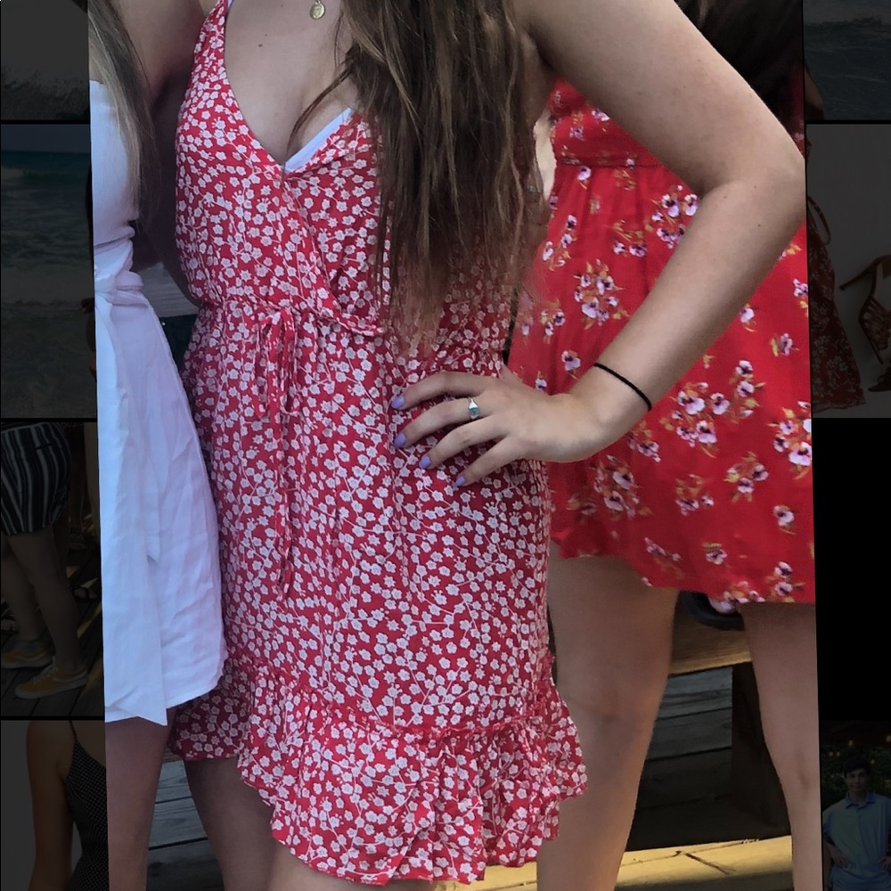 Red and white floral dress